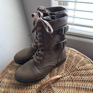 Brown military lace up boots